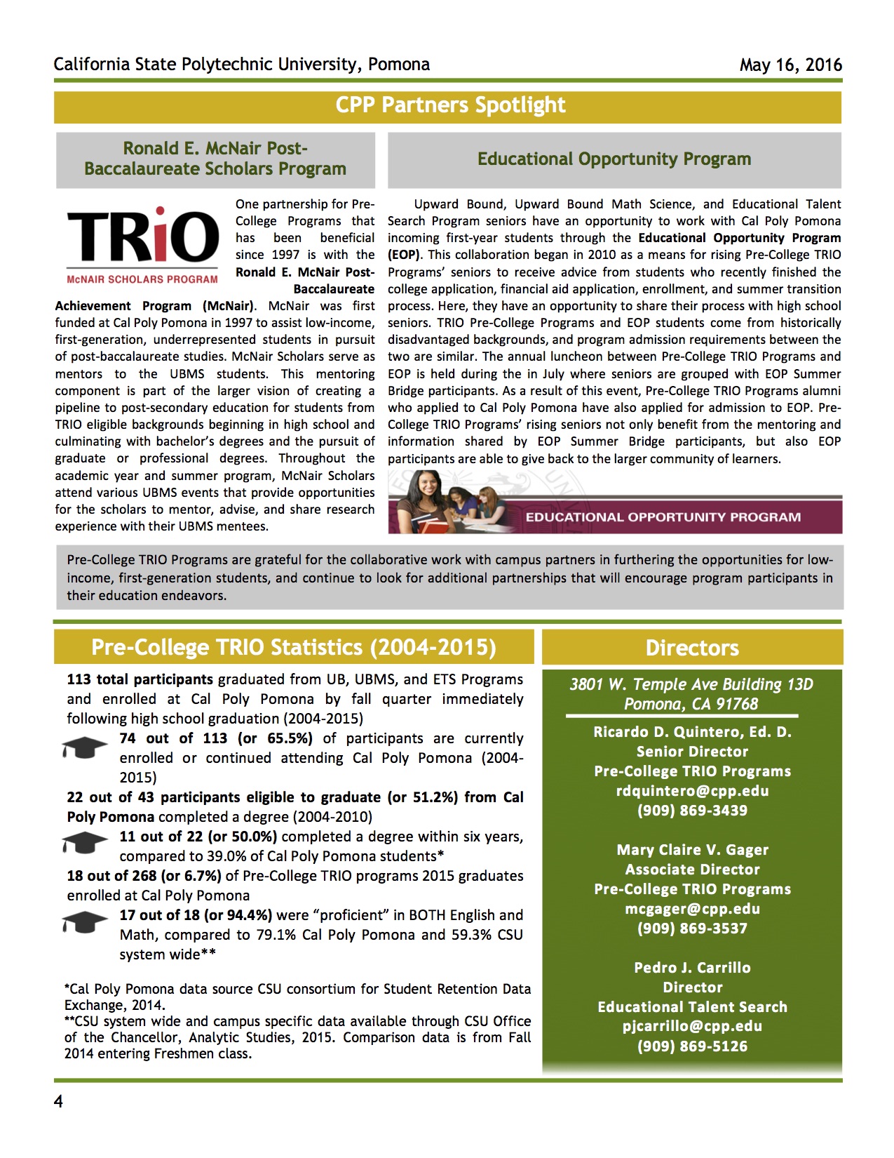 Pre-College TRIO Newsletter 4